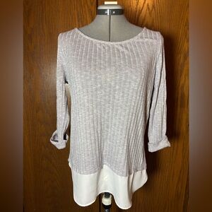 New York & Company Cream Ribbed Asymmetrical Tunic